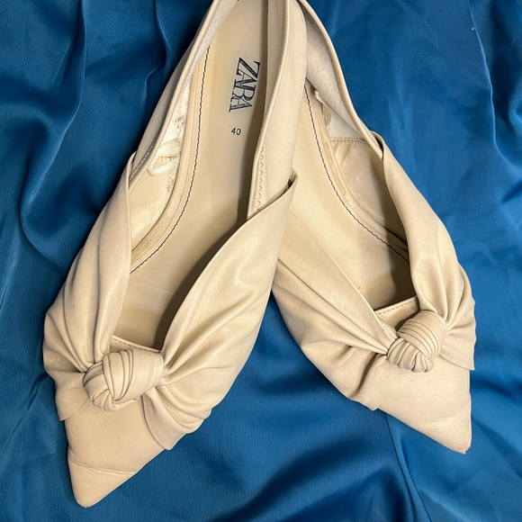 Zara annabel white leather flat ballet with front knot, size 40 - Picture 2 of 3
